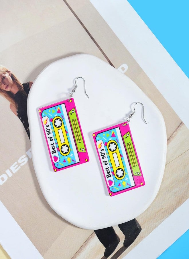 Nylry Neon Earrings for Women Cassette Tape Earrings for 80s 90s Outfit Acrylic Drop Earring 80s Accessories for Women Neon Party Decorations Halloween Costume Neon Jewelry Accessories Gifts-A - Image 5
